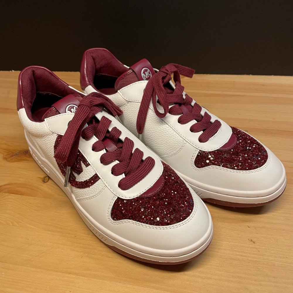 Michael Kors Gertie Lace Up Sneakers Red Berry Glitter Size 7 New